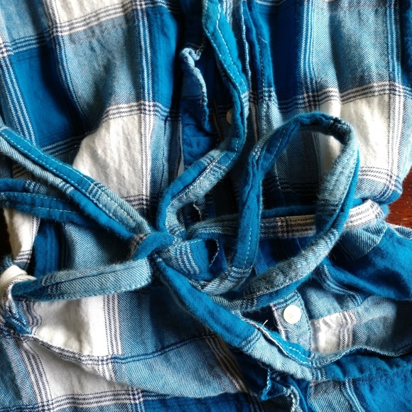 AEO plaid ruffled front shirt with waist tie - Picture 7 of 7